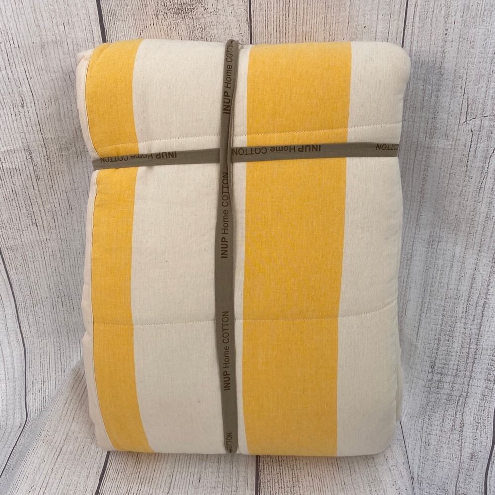 INUP Home Quilt Set Queen Yellow White Cotton Striped Coastal Made in Portugal